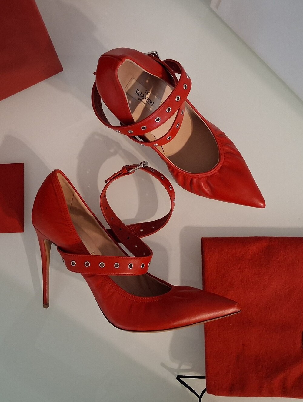 Valentino Garavani Red Leather LOVE LATCH Heels ~40